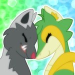 duo feral intersex intersex/intersex nuzzling remruff nintendo pokemon hooch_(remruff) phin_(snivy) generation_3_pokemon generation_5_pokemon pokemon_(species) poochyena snivy 1:1 trans_(lore)