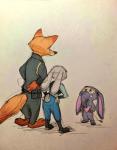 anthro barefoot clothed clothing feet female footwear fur group male toeless_footwear toes mortic_ox disney zootopia finnick_(zootopia) judy_hopps nick_wilde canid canine fennec_fox fox lagomorph leporid mammal rabbit red_fox true_fox 2019