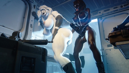 abs ammunition anthro balls big_breasts bodily_fluids boots boots_only breasts brown_body brown_fur brown_hair clothing cum cum_in_vagina cum_inside duo ejaculation exposed female footwear footwear_only foreskin fur genital_fluids genitals glans gloves gynomorph gynomorph/female hair handwear humanoid_genitalia humanoid_penis intersex intersex/female medium_truck mostly_nude muscular muscular_female muscular_gynomorph muscular_intersex penis retracted_foreskin sex sex_in_car shirt shoes tank_top thick_thighs topwear truck van vehicle weapon white_body white_fur white_hair ludexus petruz_(modeler) fan_character lady_l nataliya_(petruz) bear canid canine canis mammal polar_bear ursine wolf 16:9 3d_(artwork) 4k absurd_res digital_media_(artwork) hi_res source_filmmaker_(artwork) widescreen