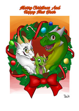 accessory beard brown_eyes candy dessert eyewear facial_hair family female food fur glasses green_eyes group hair hairy holidays lights male scales smile wings wreath jodi_(artist) christmas mythology new_year dragon mythological_creature mythological_scalie scalie 2019 parent_(lore) parent_and_child_(lore)