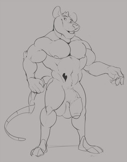 5_fingers anthro balls belly_tattoo biceps big_balls big_penis biped buckteeth claws deltoids eyebrows feet finger_claws fingers foreskin genitals grey_background hair half-erect huge_balls huge_penis humanoid_genitalia humanoid_hands humanoid_penis looking_aside male male_anthro monotone_background muscular muscular_anthro muscular_male navel nipples nude nude_anthro nude_male open_mouth open_smile partially_retracted_foreskin pecs penis plantigrade short_hair simple_background smile solo standing tail tattoo teeth three-quarter_view toes vein veiny_penis whisker_spots hewge reito_(hewge) mammal murid murine rat rodent black_and_grey digital_drawing_(artwork) digital_media_(artwork) full-length_portrait hi_res letterbox monochrome portrait sketch