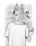 anthro arm_tuft bandage bandaged_arm bendy_straw black_emanata black_text border bra bra_strap cheek_tuft closed_smile clothed clothed_anthro clothed_female clothing container cup disposable_cup drinking_straw ear_piercing ear_ring ear_tuft ears_up eyebrows eyelashes facial_tuft female female_anthro front_view fur fur_tuft grey_background hair hair_over_eye inner_ear_fluff looking_at_viewer mouth_closed off_shoulder one_eye_obstructed piercing prick_ears ring_piercing shoulder_tuft simple_background smile solo straps stud_piercing text tomboy tuft underwear white_border kittydisk mothership_(kittydisk) sprite_(soda) kina_ricado caracal caracal_(genus) domestic_cat felid feline felis hybrid mammal siamese 2023 artist_name greyscale half-length_portrait hi_res monochrome portrait signature