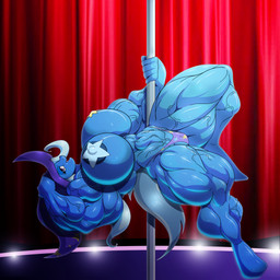 abs anthro biceps big_breasts big_muscles blue_nipples breasts clothing curtains dancing female hair hat headgear headwear hooves huge_muscles hyper hyper_muscles mane muscular muscular_anthro muscular_female navel nipples open_mouth panties pasties pole pole_dancing solo stage stripper underwear vein devmgf_(artist) friendship_is_magic hasbro my_little_pony trixie_(mlp) equid equine horse mammal 1:1 2017