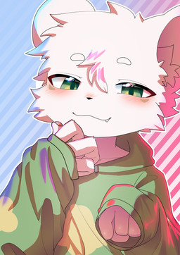 4_fingers anthro blush clothed clothed_anthro clothed_male clothing cute_fangs fangs fingers fur green_eyes half-closed_eyes hoodie kemono looking_at_viewer male male_anthro narrowed_eyes round_ears smug solo teeth topwear white_body white_fur young young_anthro young_male terry_fox domestic_ferret mammal mustelid musteline true_musteline weasel 2025 absurd_res digital_media_(artwork) hi_res reaction_image