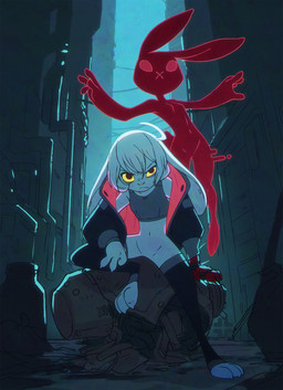 3_toes 4_fingers :< ahoge anthro bent_legs biped black_clothing black_jacket black_topwear bottomless bottomless_anthro bottomless_female claws clothed clothing cybernetic_arm cybernetic_limb detailed_background duo emotionless eye_bags eyebrows featureless_crotch feet female female_anthro fingers flat_chested floating front_view fur hair hologram jacket leaning leaning_backward legwear looking_at_viewer multiple_poses navel nude nude_anthro nude_female pose red_body red_eyes shirt short_hair tank_top thigh_highs toes topwear white_body white_fur white_hair yellow_sclera polygoncherub clover_(polygoncherub) lucky_(polygoncherub) lagomorph leporid mammal rabbit 2025 colored detailed digital_drawing_(artwork) digital_media_(artwork) full-length_portrait hi_res portrait shaded