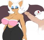 absurd_res anthro bat big_breasts big_penis bottomwear breasts cleavage clothed clothing duo eyeshadow female fur genitals green_eyes hi_res human makeup male mammal membrane_(anatomy) membranous_wings midriff navel pants penis rouge_the_bat sega size_difference smaller_female smoxul solo_focus sonic_the_hedgehog_(series) strapless_clothing strapless_topwear tan_body tan_skin topwear vein veiny_penis white_body white_fur wide_hips wings yoga_pants