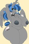 anthro areola bedroom_eyes bibbo bibbo_(oc) big_breasts bow_tie breasts curvy_figure equid equine female freckles genitals hasbro holding_breast huge_breasts looking_at_viewer mammal my_little_pony mythological_creature mythological_equine mythology narrowed_eyes nipples nude pegasus pussy seductive simple_background slightly_chubby solo standing thick_thighs voluptuous wide_hips wings yellow_background
