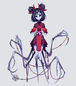 accessory alternate_costume black_hair bow_ribbon clothing dress eyelashes female grey_background hair hair_accessory hair_bow hair_bun hair_ribbon monotone_background multi_arm multi_eye multi_limb purple_body red_clothing red_dress ribbons simple_background slim smile solo standing twin_buns reignbeaux13 undertale undertale_(series) muffet animal_humanoid arachnid arachnid_humanoid arthropod arthropod_humanoid humanoid spider_humanoid 2024 digital_media_(artwork) hi_res watermark