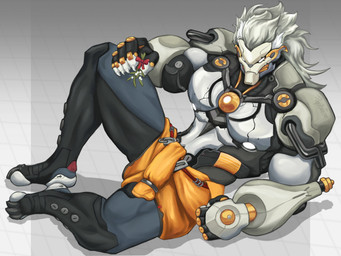 grey_hair hair machine male mistletoe muscular muscular_male not_furry phobetose plant simple_background solo banyue_(zenless_zone_zero) robot absurd_res hi_res