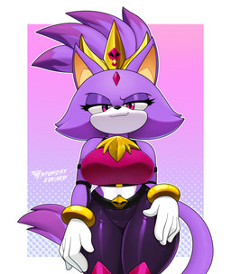 anthro belt big_breasts black_nose bottomwear bracelet breasts clothed clothing crown dipstick_tail eyelashes female forehead_gem front_view fur gem gloves handwear headgear jewelry killer_queen_blaze looking_at_viewer markings navel pants pink_background pink_clothing pink_eyes pink_topwear purple_body purple_bottomwear purple_clothing purple_fur purple_pants simple_background smile solo tail tail_markings thick_thighs topwear white_background white_body white_clothing white_fur white_gloves white_handwear wide_hips byghosteduard sega sonic_the_hedgehog_(series) blaze_the_cat domestic_cat felid feline felis mammal absurd_res hi_res