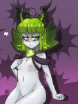 adolescent angry blush breasts crossgender female green_eyes green_hair grey_body grey_skin hair horn not_furry small_breasts solo young greyface dota valve pugna