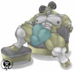 balls biceps big_bulge big_muscles big_pecs bulge chair clothing cloven_hooves curved_horn feet_on_ottoman footstool furniture genitals hooves horn hyper male muscular muscular_male nipples ottoman pecs pose relaxing smile smirk solo thick_thighs underwear xatanlion bovid caprine goat mammal