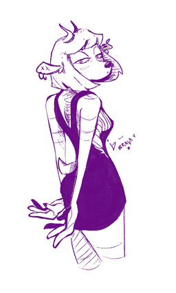 anthro breasts clothing dress ear_piercing female hair horn looking_back piercing short_hair side_boob solo tail bbravaa kimmy_(bbravaa) deer mammal 3:5 hi_res restricted_palette