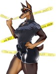 anthro athletic athletic_anthro athletic_female barricade_tape belt black_body black_fur blue_eyes bottomwear breasts claws clothed clothing collar countershading eyewear eyewear_on_head female fur glasses glasses_on_head hat headgear headwear kemono looking_at_viewer pointy_ears police police_tape police_uniform prick_ears shorts simple_background smile solo spandex spandex_shorts star sunglasses sunglasses_on_head tan_body tan_fur tape teal_eyes text tight_bottomwear tight_clothing tight_shorts uniform kikurage officer_belle canid canine canis dobermann domestic_dog mammal pinscher 2015 3:4 digital_media_(artwork) english_text hi_res shaded