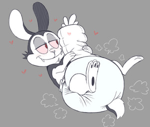 big_diaper black_body black_fur blush clean_diaper clothed clothing cotton_tail diaper diaper_fetish diaper_only feral fur heart_symbol huge_diaper male pawpads paws plushie red_eyes solo topless vampire_teeth wearing_diaper white_body white_fur tenerius bunnicula_(series) bunnicula lagomorph leporid mammal rabbit vampire absurd_res hi_res