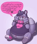 anthro canid canine female fox hand_on_cheek harmony_amaranth heart_symbol hi_res mammal moxiloxi obese overweight overweight_female plushie plushie_transformation simple_background slime solo speech_bubble super_lesbian_animal_rpg