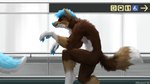 anthro biped blue_eyes blue_hair blue_nose brown_body brown_fur detailed_background duo fur hair male nude sneaking solo_focus white_body white_fur geewolf canid canine canis mammal wolf 16:9 2020 hi_res widescreen