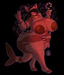 anthro bandage big_breasts big_butt big_nipples bodily_fluids bottomwear breasts butt clothing egyptian female freckles gesture grin hand_gesture loincloth looking_at_viewer mummy_wrappings nipple_piercing nipples ornament piercing shark_fin shark_tail slightly_chubby slightly_chubby_female smile solo sweat sweatdrop thick_thighs v_sign wide_hips shyghost shorky_the_shork fish marine mummy shark undead absurd_res hi_res