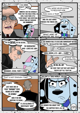 black_spots elderly_male female feral fur male speech_bubble spots white_body white_fur redundantmodule 101_dalmatian_street 101_dalmatians disney alfred_bright delilah_(101_dalmatians) canid canine canis dalmatian domestic_dog human mammal comic hi_res