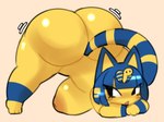 3_toes accessory anthro areola ass_up big_breasts big_butt biped black_eyes blue_hair breasts butt eyelashes feet female front_view glistening glistening_breasts glistening_butt glistening_thighs hair huge_butt jack-o'_pose markings multicolored_body multicolored_tail nipples nude nude_female open_mouth pose simple_background solo tail thick_thighs three-quarter_view toes two_tone_body wide_hips yellow_background yellow_body sleepysous animal_crossing nintendo ankha_(animal_crossing) domestic_cat felid feline felis mammal 2024 digital_drawing_(artwork) digital_media_(artwork)