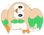 ambiguous_gender brown_body feral green_body head_tilt looking_at_viewer simple_background solo sparkles sparkling_character white_background qwertydragon nintendo pokemon avian generation_7_pokemon pokemon_(species) rowlet 2016 hi_res