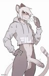 anthro balls big_penis blush bottomless bottomless_male clothed clothing erection genitals humanoid_genitalia humanoid_penis male penis simple_background solo white_background notglacier silvermist_(notglacier) felid feline mammal hi_res