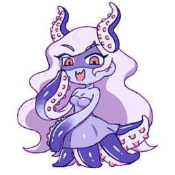 bare_shoulders blue_body blue_clothing blue_dress blue_hair breasts chibi cleavage clothed clothing dress female glistening glistening_body glistening_hair goo_hair hair head_tentacle long_hair looking_at_viewer not_furry open_mouth open_smile pseudo_hair red_eyes shadowed_eyes simple_background smile solo split_form strapless_clothing strapless_dress suckers tentacle_arms tentacles kt_omr omori_(game) molly_(omori) animal_humanoid cecaelia cephalopod cephalopod_humanoid goo_creature humanoid marine marine_humanoid merfolk mollusk mollusk_humanoid octopus_humanoid 2024 hi_res