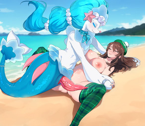 animal_genitalia animal_penis anthro areola bestiality_marriage big_breasts blue_hair breasts brown_hair clothing digit_ring duo female femboy feral genitals hair human_on_anthro husband_and_wife interspecies jewelry legwear lying male male/female married_couple nipple_dip nipples on_back paw_ring penis pokephilia ring romantic romantic_couple thigh_highs wedding_ring kuroran nintendo pokemon gloria_(pokemon) generation_7_pokemon human mammal pokemon_(species) primarina 2024 hi_res