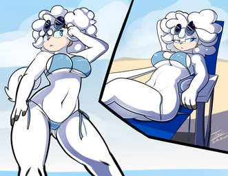 anthro bikini breasts butt camel_toe clothing female fluffy fluffy_hair fluffy_tail hair solo swimwear tail two-piece_swimsuit prate-dragon idw_publishing sega sonic_the_hedgehog_(comics) sonic_the_hedgehog_(idw) sonic_the_hedgehog_(series) lanolin_the_sheep_(sonic) bovid caprine mammal sheep hi_res