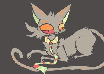 ambiguous_feral ambiguous_gender brown_background brown_body brown_fur brown_tail feral fur lying multicolored_necktie necktie on_front orange_sclera red_sclera simple_background solo tail naircat domestic_cat felid feline felis mammal 2017 digital_drawing_(artwork) digital_media_(artwork) microsoft_paint_(artwork)