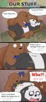 anthro bear bite brown_bear butt cartoon_network comic dialogue duo english_text furniture giant_panda grizzly_(we_bare_bears) grizzly_bear hi_res japanese_text male male/male mammal oguu0319 panda_(we_bare_bears) pseudo_incest_(lore) slightly_chubby sofa text ursine we_bare_bears