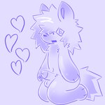 anthro femboy genitals kneeling male penis solo spiral_eyes text thick_penis thick_thighs tearyeyedpuppycum canid canine canis domestic_dog mammal 1:1 blue_and_white hi_res monochrome restricted_palette translated