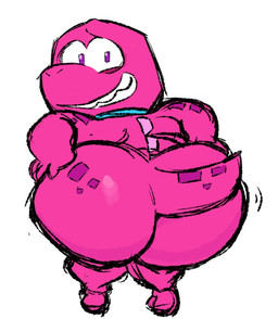 anthro big_butt butt looking_at_viewer looking_back magenta_body male rear_view shortstack smile smiling_at_viewer solo filthyopossum gameoverse glitch_productions gobbles_(gameoverse) dinosaur prehistoric_species reptile saurischian scalie theropod tyrannosaurid tyrannosauroid tyrannosaurus tyrannosaurus_rex sketch