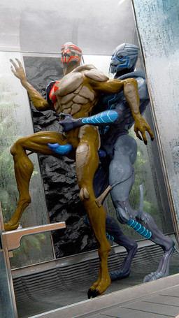 anal anal_penetration duo erection from_behind_position genitals male male/male nude open_mouth penetration penis sex shower standing serenityunited bioware electronic_arts mass_effect alien turian 9:16 absurd_res hi_res