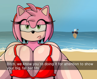 annoyed anthro beach big_breasts bra breast_squish breasts butt cellphone clothing duo electronics eyelashes female fur green_eyes huge_breasts narrowed_eyes nude nude_female partially_submerged phone pink_body pink_fur profanity red_bra red_clothing red_underwear sea selfie smartphone squish tan_body tan_skin text thick_thighs underwear water white_body white_fur wide_hips wings yiomotwt sega sonic_the_hedgehog_(series) amy_rose rouge_the_bat bat eulipotyphlan hedgehog honduran_white_bat leaf-nosed_bat mammal microbat yangochiropteran 2026 english_text hi_res