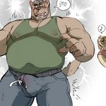 1:1 2021 5_fingers anthro beard belly belt biceps big_pecs blush bodily_fluids bottomwear bulge canid canine canis clothed clothing cross-eyed cum cum_in_clothing cum_in_jockstrap cum_in_pants cum_in_underwear cum_through_clothing cum_through_jockstrap cum_through_pants cum_through_underwear cumshot denim denim_bottomwear denim_clothing detailed_bulge domestic_dog duo ejaculation erection erection_under_bottomwear erection_under_clothing facial_hair fingers flat_top genital_fluids genital_outline hands-free hyenaface hypnovember jeans jockstrap male mammal muscular muscular_male nipple_outline open_mouth overweight pants pecs penis_outline post-timestop realistic_penis_size shirt solo_focus speech_bubble spontaneous_ejaculation stepfather_(lore) stepfather_and_stepchild_(lore) stepfather_and_stepson_(lore) stepparent_(lore) stepparent_and_stepchild_(lore) stepparent_and_stepson_(lore) stepson_(lore) tank_top tenting topwear underwear wet wet_clothing wet_underwear