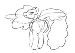 ambiguous_gender bottomwear butt clothed clothing equid equine fan_character flashing hasbro localmare looking_at_viewer looking_back mammal mane monochrome my_little_pony mythological_creature mythological_equine mythology pegasus presenting presenting_hindquarters simple_background sketch skirt solo spread_wings tail underwear wings