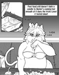 2016 accessory anthro bag belly bow_(feature) bow_accessory bow_ribbon burping clothing comic container cup domestic_cat dress english_text felid feline felis female food furniture hair hair_accessory hair_bow hair_ribbon hi_res hot_dog if_hell_had_a_taste licking mammal marci_hetson monochrome obese obese_anthro obese_female object_shot open_mouth overweight overweight_anthro overweight_female ribbons sitting solo stuffing table text tongue tongue_out two_panel_image viroveteruscy