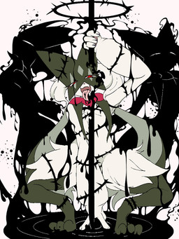 3_fingers 3_toes ambiguous_gender anthro claws eyelashes feet finger_claws fingers flower_(anatomy) fur green_body green_fur magic mask open_mouth pawpads paws pink_nose red_eyes solo toes tongue tongue_out sixtytenfist nintendo pokemon generation_9_pokemon meowscarada pokemon_(species) 3:4 hi_res