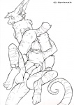 anthro bottomless clothed clothing collar cunnilingus duo erection female genitals licking male male/female oral penis pussy sex spread_legs spreading tail tongue tongue_out vaginal syrinoth ira syri syrinoth_(character) felid feline lizard lynx mammal reptile scalie line_art monochrome