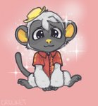 anthro arms_between_legs chibi looking_at_viewer male sitting solo sparkles sparkling_character freshly_uprooted animal_crossing nintendo niko_(animal_crossing) haplorhine langur mammal monkey old_world_monkey primate