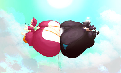 ambiguous_gender anal_fluids anal_kiss anal_squirt anklet anthro ass_to_ass big_bulge big_butt bodily_fluids bottom_heavy bottomless bracelet bulge bumping butt butt_focus clothed clothing clothing_aside duo huge_butt hyper hyper_butt jewelry levitation male multicolored_body one-piece_swimsuit shirt shortstack shortstack_male sling_bikini swimwear tank_top thick_thighs thong thong_aside topwear two_tone_body underwear underwear_aside wings lumiink sega sonic_the_hedgehog_(series) sonic_unleashed chip_(sonic) ink_(lumiink) canid canine canis chao_(sonic) chihuahua dark_chao domestic_dog gaia humanoid mammal toy_dog absurd_res hi_res