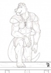anthro badcoyote ball bulge clothed clothing fangs front_view gear gridiron_ball holding_ball holding_object hybrid jockstrap jon_sanders male mammal monochrome muscular muscular_anthro muscular_male mustelid otter sabertooth_(anatomy) simple_background skimpy solo sport teeth tusks underwear white_background