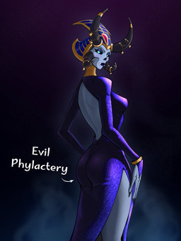 accessory big_butt black_horn black_nails blue_eyes blue_eyeshadow bone bracelet breasts butt clothed clothing colored_nails dress eyelashes eyeshadow fangs female furgonomics grey_body horn horn_accessory jewelry long_nails looking_at_viewer looking_back looking_back_at_viewer makeup nails purple_clothing purple_dress skeleton solo teeth thick_thighs wide_hips spacemaxmarine blizzard_entertainment evil_container warcraft kel'thuzad animated_skeleton horned_humanoid humanoid lich undead absurd_res hi_res meme