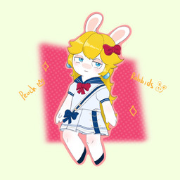 3_fingers accessory anthro bent_legs black_clothing black_footwear blonde_hair blue_bow blue_ear_piercing blue_eyes blush bottomwear bow_ribbon closed_smile clothed clothed_anthro clothed_female clothing ear_piercing female female_anthro fingers flat_chested footwear fully_clothed fully_clothed_anthro fully_clothed_female fur hair hair_accessory hair_bow hair_ribbon knee_blush lidded_eyes light long_ears long_hair looking_at_viewer mouth_closed noseless outline piercing pink_outline red_bow ribbons shirt simple_background skirt smile smiling_at_viewer solo sparkles tan_eyelids tan_inner_ear text topwear white_body white_bottomwear white_clothing white_fur white_shirt white_skirt white_topwear peypey_mei1925 mario_bros mario_plus_rabbids_kingdom_battle nintendo raving_rabbids rayman_(series) ubisoft rabbid_peach lagomorph mammal rabbid 1:1 2024 colored crossover digital_drawing_(artwork) digital_media_(artwork) english_text hi_res lighting shaded