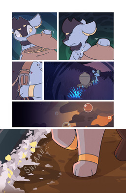 ambiguous_gender beach belt black_body black_fur blue_body blue_fur bubble cart coin digitigrade ears_back feral fur glowing gold_(metal) gold_coin grass head_tuft inner_ear_fluff jewelry necklace outside pivoted_ears plant pottery quadruped rope shadow solo sunrise tail tail_tuft tuft water yellow_body yellow_eyes yellow_fur wooled nintendo pokemon pokemon_mystery_dungeon spike_chunsoft malachi_(wooled) generation_4_pokemon pokemon_(species) shinx comic hi_res shaded