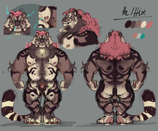 anthro balls barbell_piercing belly blep brown_body brown_fur butt countershade_butt countershade_crotch countershade_face countershade_torso countershading facial_piercing flaccid front_view fur genitals grey_background hair humanoid_genitalia humanoid_penis male male_anthro mastectomy_scar musclegut muscular muscular_anthro muscular_male nipple_barbell nipple_piercing nipples nose_piercing nose_ring nude nude_anthro nude_male pecs penis piercing pink_hair pink_penis rear_view ring_piercing scar side_view simple_background slightly_chubby slightly_chubby_anthro slightly_chubby_male solo standing striped_body striped_fur stripes tan_body tan_fur teal_eyes teeth tongue tongue_out wormonacytring felid mammal pantherine tiger 2023 hi_res model_sheet trans_(lore) trans_man_(lore)