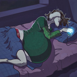 anthro bedding belly big_belly blanket brown_hair clothing dark electronics fur green_clothing green_shirt green_topwear grey_highlights gynomorph hair highlights_(coloring) holding_object holding_phone huge_belly hyper hyper_belly hyper_pregnancy indy_graves_(indigobx) intersex longsleeve lying night on_side panties phone pillow pregnant pregnant_anthro pregnant_gynomorph pregnant_intersex red_clothing red_panties red_underwear shirt sleeping solo topwear underwear white_body white_fur indigobx canid canine canis domestic_dog hunting_dog mammal saluki sighthound 1:1 hi_res