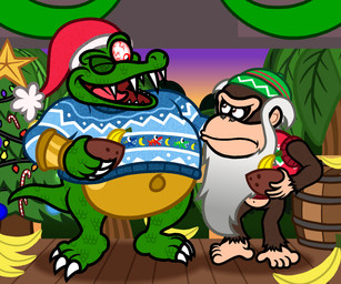 3_toes 4_fingers 5_fingers 5_toes age_difference anthro banana barrel baubles beanie beard beverage bloodshot_eyes blue_clothing blue_sweater blue_topwear bottomless bottomless_anthro bottomless_male bracelet brown_body brown_fur candy candy_cane christmas_clothing christmas_decorations christmas_headwear christmas_lights christmas_star christmas_sweater christmas_topwear christmas_tree claws clear_sky closed_frown clothed clothing coconut coconut_drink container cup dessert drupe_(fruit) duo elderly_anthro elderly_male evening eye_contact facial_hair featureless_crotch feet finger_claws fingers floor food forest forest_background frown frowning_at_another fruit fur garland gold_(metal) gold_belly gold_bracelet gold_jewelry green_beanie green_body green_clothing green_hat green_headwear green_scales green_tail grey_beard grey_facial_hair grey_hair grey_line_art hair happy hat headgear headwear holding_container holding_cup holding_object holidays inside jewelry king larger_anthro larger_male light long_fangs looking_at_another male mouth_closed multicolored_body nature nature_background navel obese obese_anthro obese_male older_anthro older_male one_eye_closed open_mouth open_smile overweight overweight_anthro overweight_male palm_tree pink_tongue plant prehensile_feet purple_sky red_clothing red_eyes red_hat red_headwear red_sweater red_topwear royalty santa_hat scales sharp_teeth size_difference sky sleeveless_sweater smaller_anthro smaller_male smile smiling_at_another standing sweater tail tan_body tan_skin teeth toe_claws toes tongue topwear tree two_tone_body white_claws wood wood_floor younger_male captainquack64 christmas donkey_kong_(series) nintendo cranky_kong king_k._rool kong kremling mammal primate scalie 2024 colored digital_drawing_(artwork) digital_media_(artwork) english_description hi_res lighting shaded simple_shading