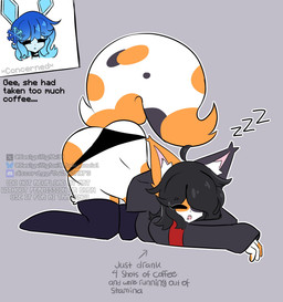 anthro ass_up big_breasts big_butt breasts butt duo female happy text caslysillyf0x nintendo pokemon fan_character eeveelution felid generation_4_pokemon glaceon mammal pokemon_(species) english_text hi_res